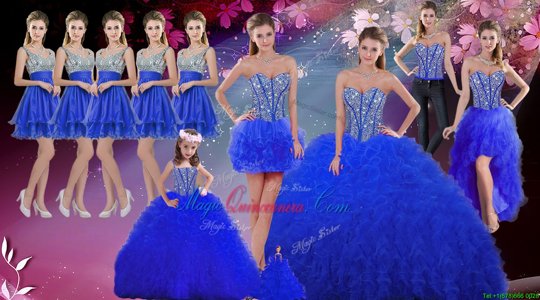 Beauteous Floor Length Royal Blue Quinceanera Gown Tulle Sleeveless Beading and Ruffles