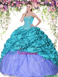 Pick Ups Sweetheart Sleeveless Lace Up Quince Ball Gowns Turquoise and Lavender Taffeta