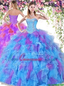 Customized Baby Blue and Purple Sleeveless Beading and Ruffles Floor Length Sweet 16 Dress