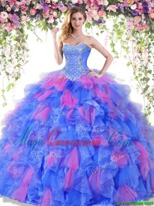 Organza Sweetheart Sleeveless Lace Up Beading and Ruffles 15 Quinceanera Dress in Baby Blue