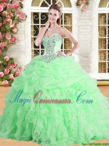 Luxurious Tulle Lace Up Quinceanera Gowns Sleeveless Floor Length Appliques and Ruffles and Pick Ups