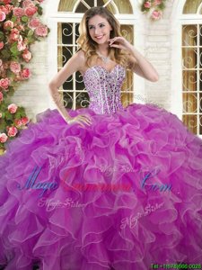 Fantastic Lilac Sleeveless Floor Length Beading and Ruffles Lace Up Quinceanera Dresses