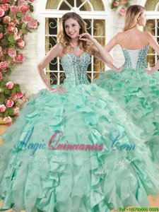 Apple Green Organza and Taffeta Lace Up Sweetheart Sleeveless Floor Length Vestidos de Quinceanera Beading and Ruffles