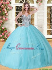 Floor Length Baby Blue Quinceanera Gown Sweetheart Sleeveless Lace Up