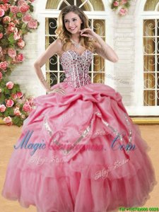 Clearance Sleeveless Lace Up Floor Length Beading and Pick Ups Quinceanera Dresses