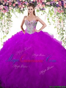 Flare Ball Gowns Ball Gown Prom Dress Eggplant Purple Sweetheart Tulle Sleeveless Floor Length Lace Up