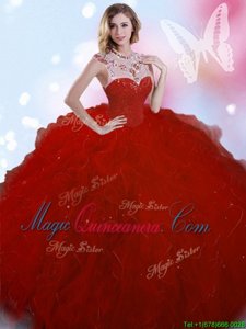 Dynamic Wine Red Sleeveless Tulle Zipper Sweet 16 Dresses for Military Ball and Sweet 16 and Quinceanera