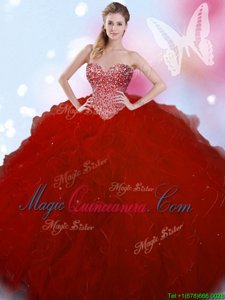 Smart Wine Red Ball Gowns Beading Vestidos de Quinceanera Lace Up Tulle Sleeveless Floor Length