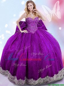 Elegant Eggplant Purple Lace Up Sweetheart Beading and Lace and Bowknot Quinceanera Dress Taffeta Sleeveless