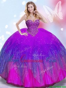 Sweetheart Sleeveless Tulle Ball Gown Prom Dress Beading Lace Up