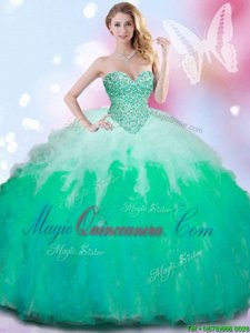 Superior Multi-color Lace Up Sweetheart Beading and Ruffles Quinceanera Gown Tulle Sleeveless