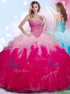 Multi-color Sleeveless Tulle Lace Up Ball Gown Prom Dress for Military Ball and Sweet 16 and Quinceanera