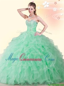 Apple Green Sleeveless Beading Floor Length Sweet 16 Dresses