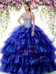Glamorous Sleeveless Lace Up Floor Length Beading and Ruffled Layers 15th Birthday Dress