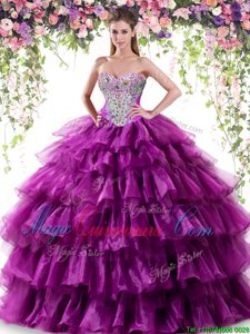 Stunning Sleeveless Beading and Ruffled Layers Lace Up Quinceanera Gowns