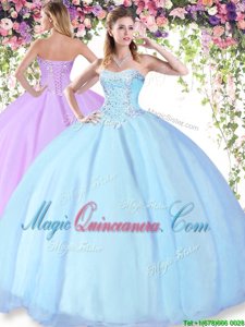 Fantastic Baby Blue Sleeveless Floor Length Beading Lace Up Quinceanera Gowns