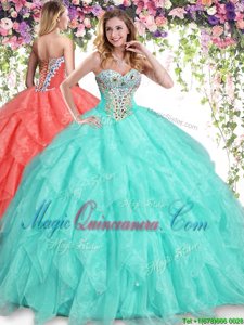 Elegant Apple Green Sweetheart Neckline Beading and Ruffles Quinceanera Dresses Sleeveless Lace Up