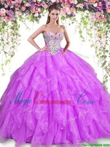 Floor Length Purple Quinceanera Gowns Sweetheart Sleeveless Lace Up