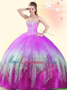 Charming Floor Length Lace Up Quince Ball Gowns Multi-color and In for Military Ball and Sweet 16 and Quinceanera with Beading