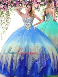 Perfect Sleeveless Lace Up Floor Length Beading Sweet 16 Dress