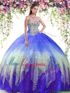Spectacular Floor Length Multi-color Sweet 16 Dress Tulle Sleeveless Beading