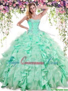 Sleeveless Beading and Ruffles Lace Up Ball Gown Prom Dress