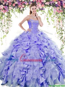 Sweetheart Sleeveless Lace Up Sweet 16 Dress Lavender Organza and Taffeta