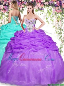 Eggplant Purple Lace Up Quinceanera Dresses Beading and Pick Ups Sleeveless Floor Length