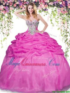 Wonderful Sweetheart Sleeveless Organza Ball Gown Prom Dress Beading and Pick Ups Lace Up