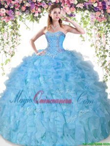 New Arrival Baby Blue Sweetheart Lace Up Beading and Ruffles Vestidos de Quinceanera Sleeveless