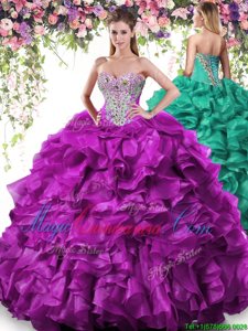 Custom Made Dark Purple Sweetheart Lace Up Beading and Ruffles Sweet 16 Dress Sleeveless