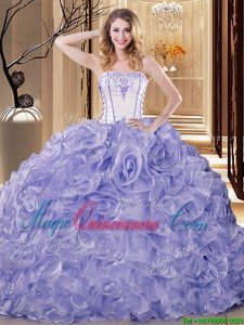 Best Floor Length White and Lavender Ball Gown Prom Dress Strapless Sleeveless Lace Up