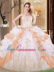 White and Yellow Lace Up Sweet 16 Dress Embroidery and Ruffled Layers Sleeveless Floor Length