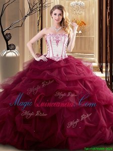 Decent Ruffled Strapless Sleeveless Lace Up Sweet 16 Dresses White and Red Tulle