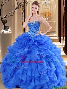 Royal Blue Sleeveless Tulle Lace Up 15 Quinceanera Dress for Military Ball and Sweet 16 and Quinceanera