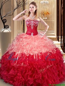 Admirable Multi-color Organza Lace Up Quinceanera Dress Sleeveless Floor Length Embroidery and Ruffles