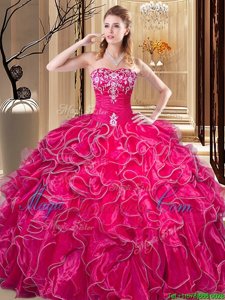 Sleeveless Embroidery and Ruffles Lace Up 15th Birthday Dress