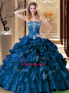 Royal Blue Sleeveless Floor Length Embroidery and Ruffles Lace Up Sweet 16 Dresses