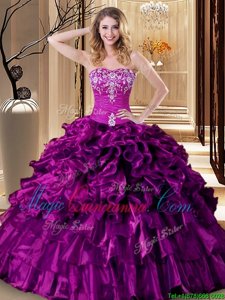 Purple Sleeveless Embroidery and Ruffles Floor Length Sweet 16 Quinceanera Dress