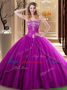 Fantastic Fuchsia Lace Up 15th Birthday Dress Embroidery Sleeveless Floor Length