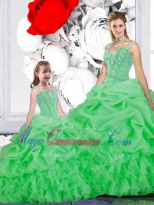 Colorful Pick Ups Floor Length Green Quinceanera Dresses Straps Sleeveless Lace Up