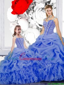 Amazing Straps Sleeveless Organza Vestidos de Quinceanera Beading and Ruffles and Pick Ups Lace Up