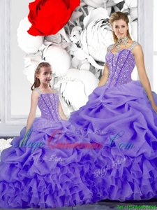Comfortable Straps Straps Sleeveless Beading and Ruffles and Pick Ups Lace Up Vestidos de Quinceanera