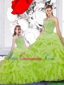 Beading and Ruffles and Pick Ups Quinceanera Gowns Yellow Green Lace Up Sleeveless Floor Length