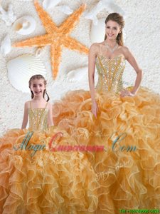 Affordable Floor Length Lace Up Vestidos de Quinceanera Yellow and In for Military Ball and Sweet 16 and Quinceanera with Beading