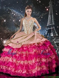 Lovely Multi-color Sweetheart Lace Up Beading and Ruffles Ball Gown Prom Dress Sleeveless