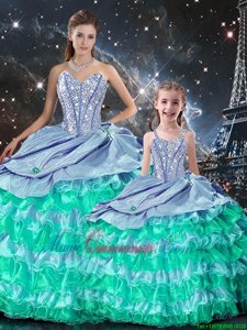 Fabulous Multi-color Sweetheart Neckline Beading and Ruffles Quinceanera Gown Long Sleeves Lace Up