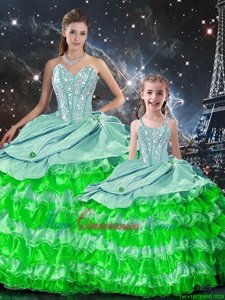 Gorgeous Multi-color Ball Gowns Sweetheart Sleeveless Organza Floor Length Lace Up Beading and Ruffles 15th Birthday Dress
