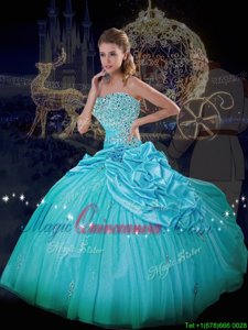Luxurious Blue Lace Up Strapless Beading and Pick Ups Quinceanera Dresses Taffeta and Tulle Sleeveless