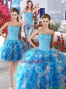 Classical Three Piece White and Baby Blue Sweetheart Neckline Beading Vestidos de Quinceanera Sleeveless Lace Up
